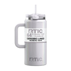 RTIC 64 oz Ceramic Lined Road Trip Tumbler with Handle and Leak-Resistant Straw Lid, White Glitter