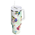 Ryvnso 40 oz Tumbler with Handle and Straw Cartoon Frogs Green Insulated Stainless Steel Travel Mug with Lid