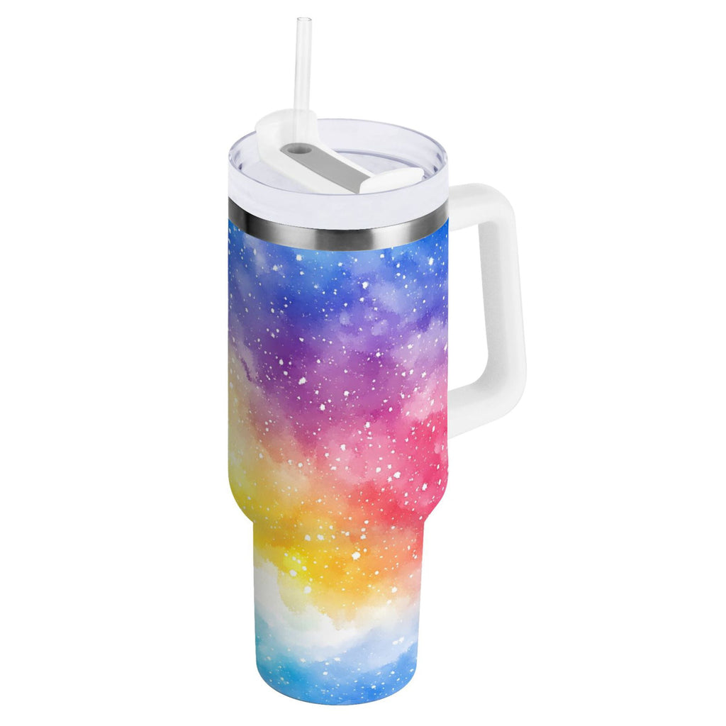 Ryvnso 40 oz Tumbler with Handle and Straw Rainbow Tie-dye Insulated Stainless Steel Travel Mug with Lid