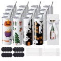 KFFKFF 16-Piece 20oz Slim Sublimation Tumblers, Double-Walled Stainless Steel, Ideal for Custom Heat Transfer Designs, Includes Lids & Straws, Packaged in Gift Boxes