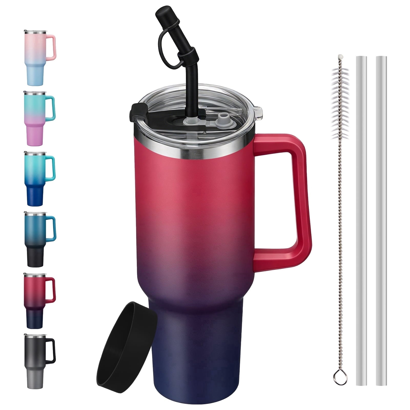 SUNSOC 40oz Insulated Tumbler with Handle and Straw – Stainless Steel Travel Mug, BPA-Free, Leakproof, Keeps Drinks Cold & Hot