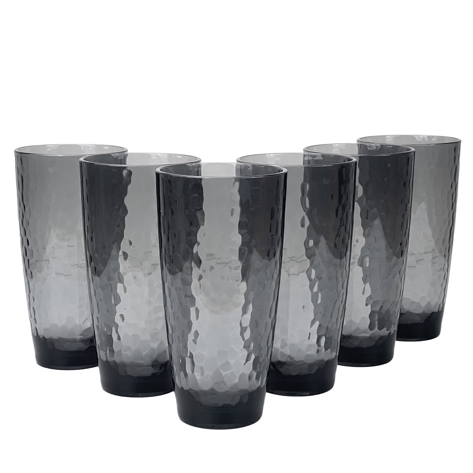 Set of 6 Hammered Style Drinking Cups 26-Ounce Large Acrylic Glasses Plastic Tumbler,BPA Free (Grey)
