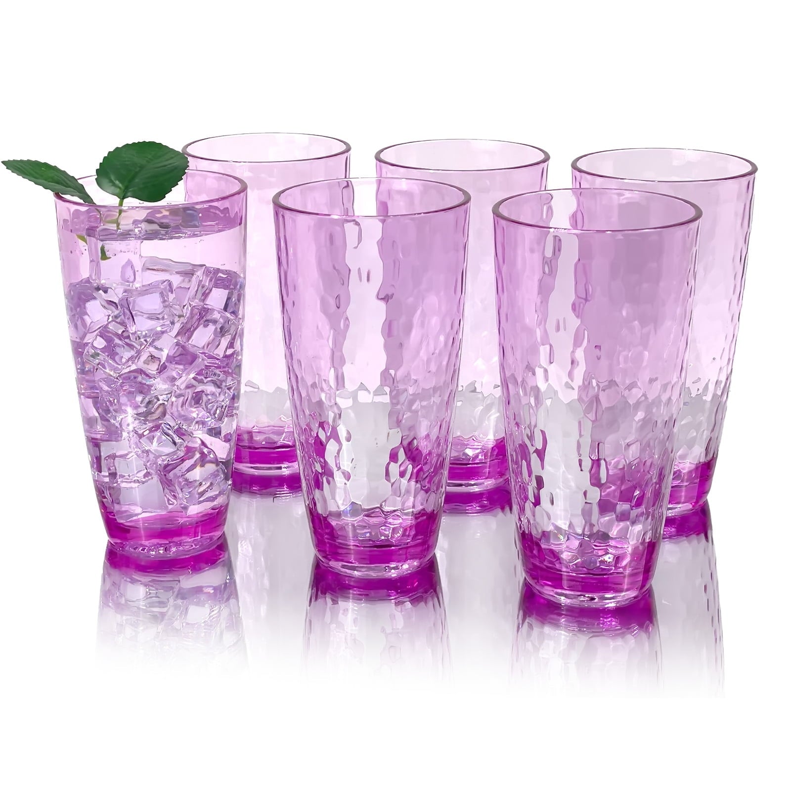 Set of 6 Hammered Style Drinking Cups 26-Ounce Large Acrylic Glasses Plastic Tumbler,BPA Free (Purple)