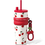 Sidagar 24 oz Stainless Steel Vacuum Insulated Coffee Travel Tumbler with Straw Lid, Red Cherry