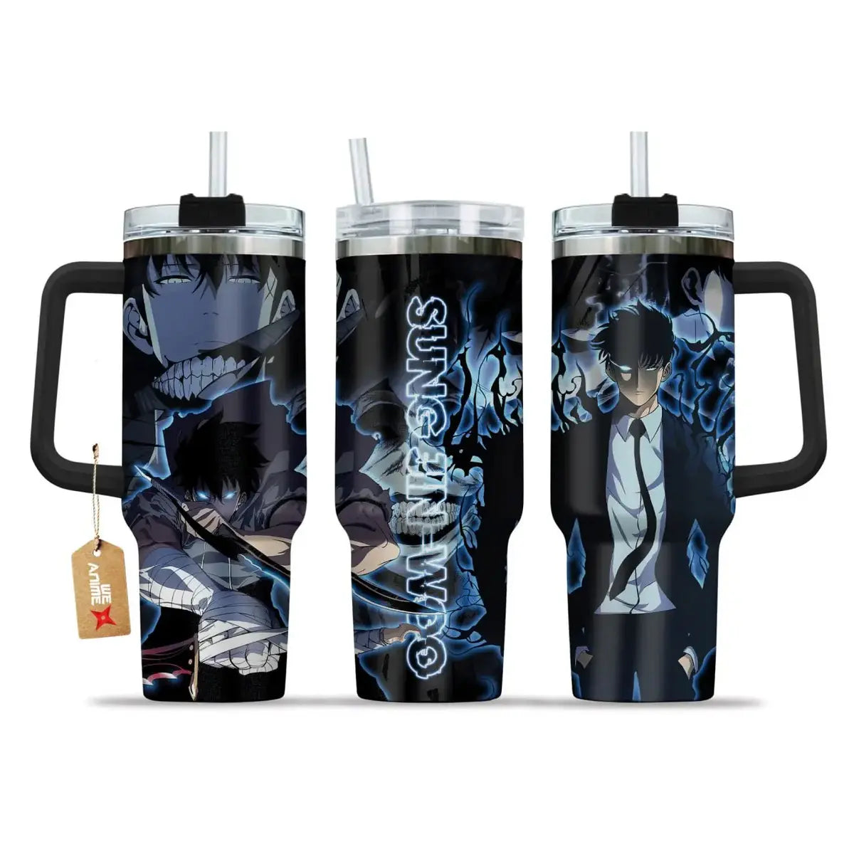 Solo Leveling Sung Jin-Woo 40oz Stainless Steel Tumbler with Handle – Shadow Monarch Anime Travel Mug for Otaku & Gamers