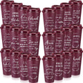 Spanish Bible Verse Tumblers Bulk, 16 oz Reusable Christian Cups with Lids, Plastic Coffee Cups for Church Events, Bible Study, Sunday School, Teacher Appreciation(Wine Red,24)