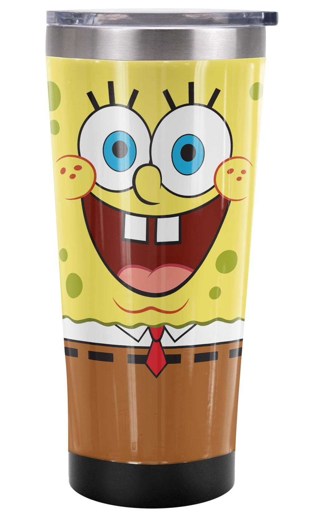 Spongebob Official Goofy Face 20 oz Travel Tumbler, Stainless Steel, Vacuum Insulated with Leak Resistant Slide-Lock Lid