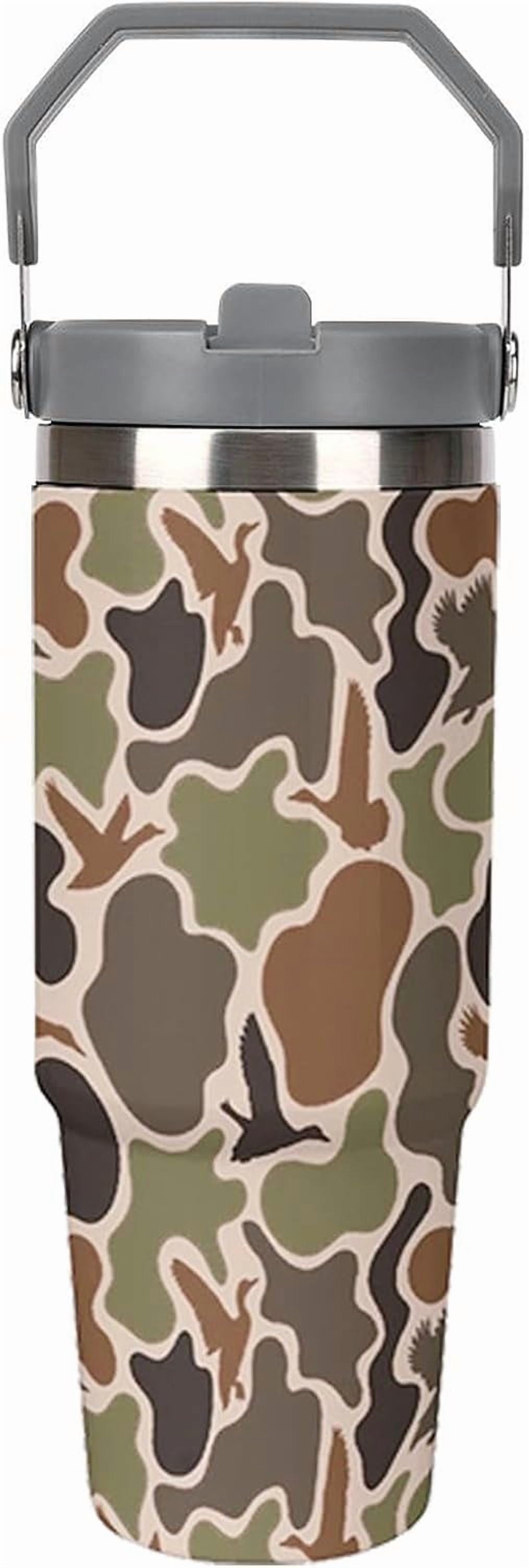 Stainless Steel Tumbler with Lid And Straw 30 Oz Top Handle Duck Hunting Camo Leakproof Vacuum Insulated Water Bottle for Car Travel