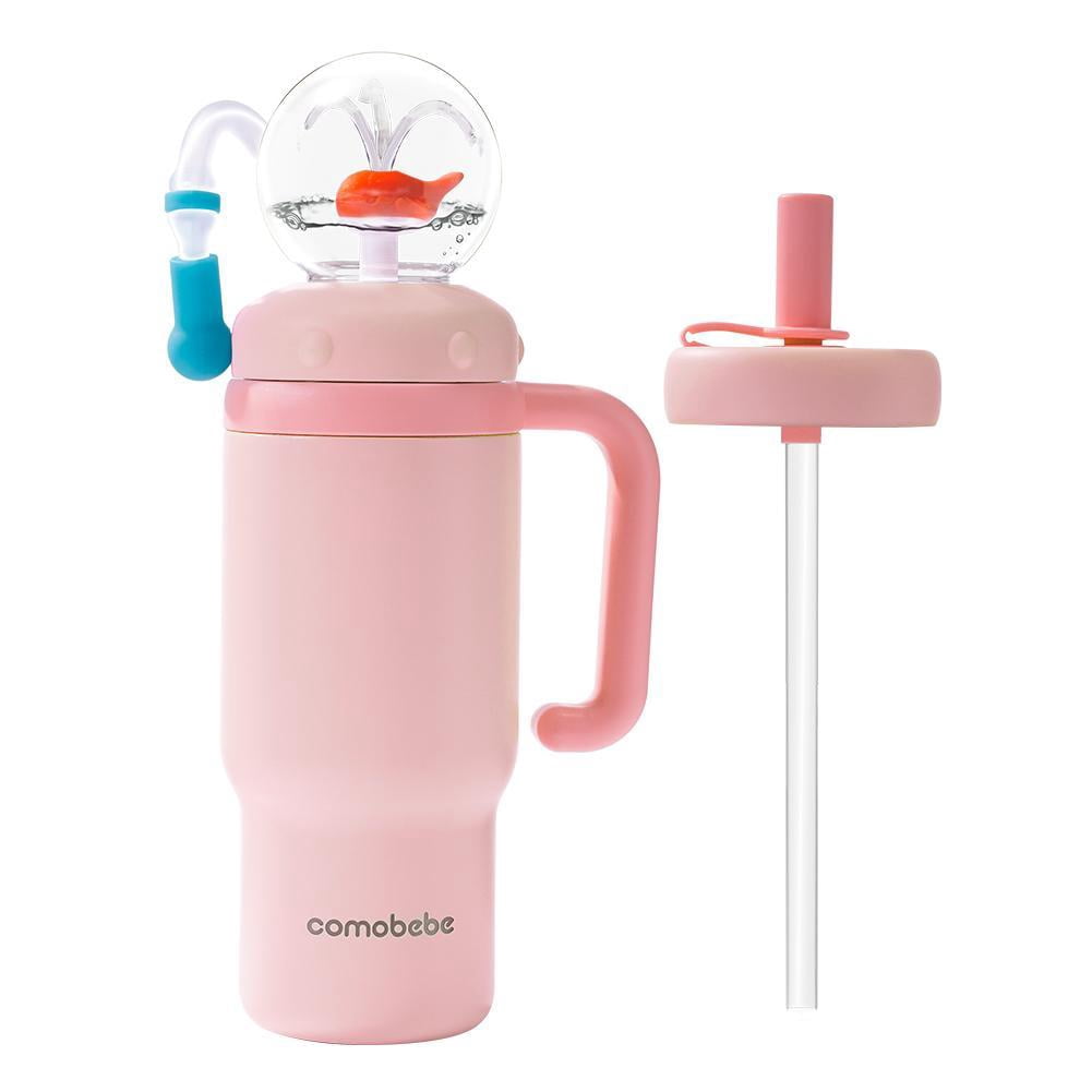 Stainless Steel Whale Fountain Tumbler, 24oz Insulated Whale Water Bottle with Handle， Two Lids, Spill-Proof, Dishwasher Safe, Cute & Perfect for Kids, Teens, and Adults