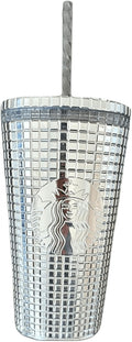 Starbucks 2023 Holiday Stainless Steel Tumbler with Cold Wrap, 16oz, Silver Chrome Grid, Grande
