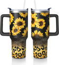 Sunflower Gifts Cup for Women Girls, 40oz Tumbler with Handle and Straw Lid, Stainless Steel Double Walled Insulated Mug Water Bottle, Sun Flowers Floral Lover Birthday Gift Idea