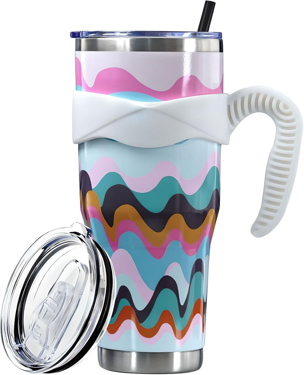 Herobuddy™ Sunmdecor Pink Leopard Print Tumbler with Handle and Silicone Straws - Insulated Travel Tumbler Cup