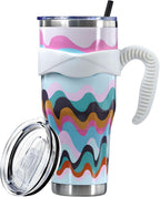 Herobuddy™ Sunmdecor Pink Leopard Print Tumbler with Handle and Silicone Straws - Insulated Travel Tumbler Cup