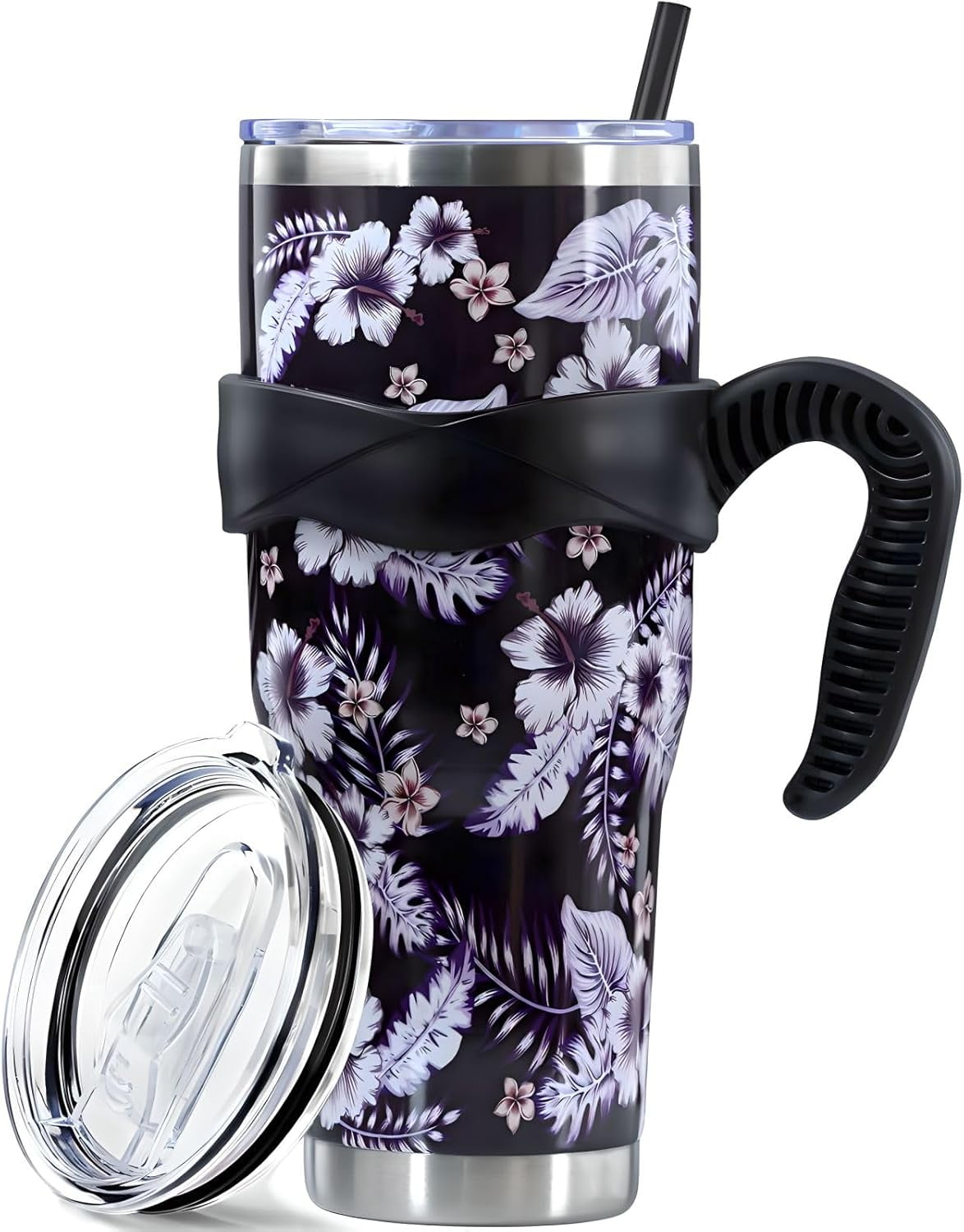 Herobuddy™ Sunmdecor Pink Leopard Print Tumbler with Handle and Silicone Straws - Insulated Travel Tumbler Cup