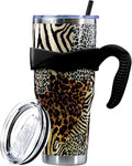Herobuddy™ Sunmdecor Pink Leopard Print Tumbler with Handle and Silicone Straws - Insulated Travel Tumbler Cup