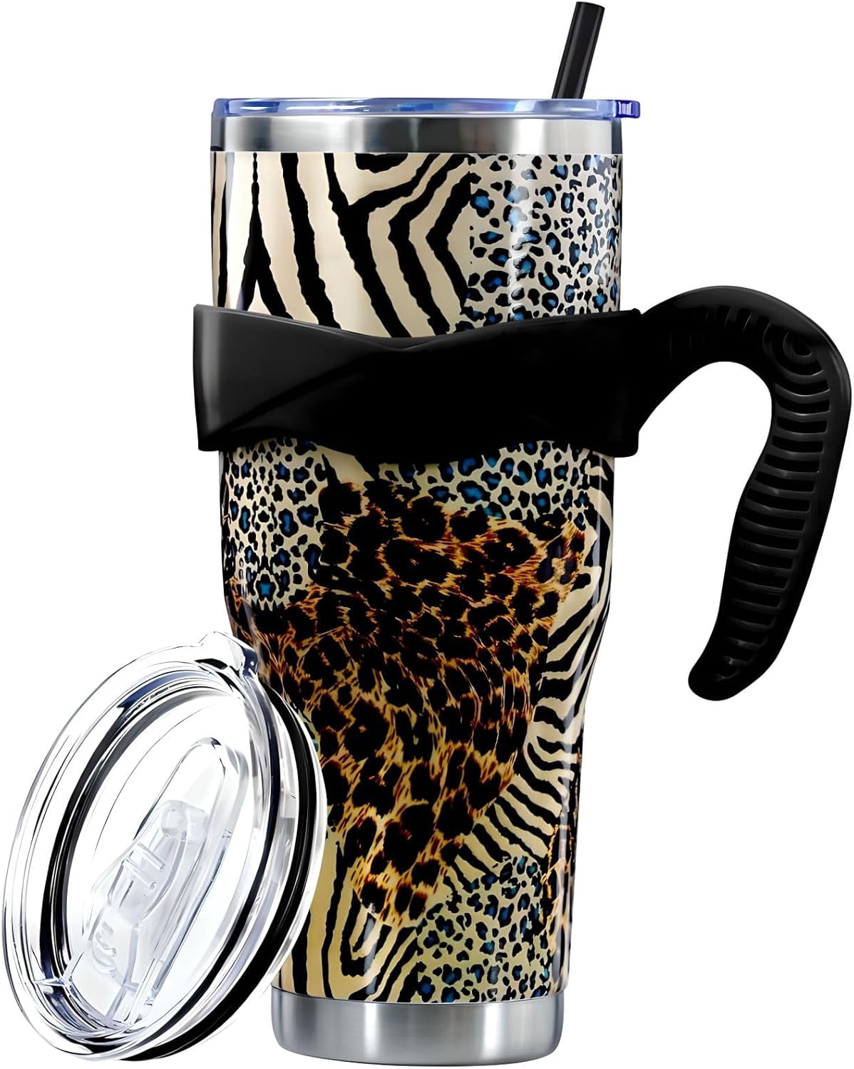Herobuddy™ Sunmdecor Pink Leopard Print Tumbler with Handle and Silicone Straws - Insulated Travel Tumbler Cup