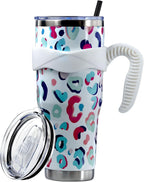 Herobuddy™ Sunmdecor Pink Leopard Print Tumbler with Handle and Silicone Straws - Insulated Travel Tumbler Cup