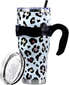 Herobuddy™ Sunmdecor Pink Leopard Print Tumbler with Handle and Silicone Straws - Insulated Travel Tumbler Cup