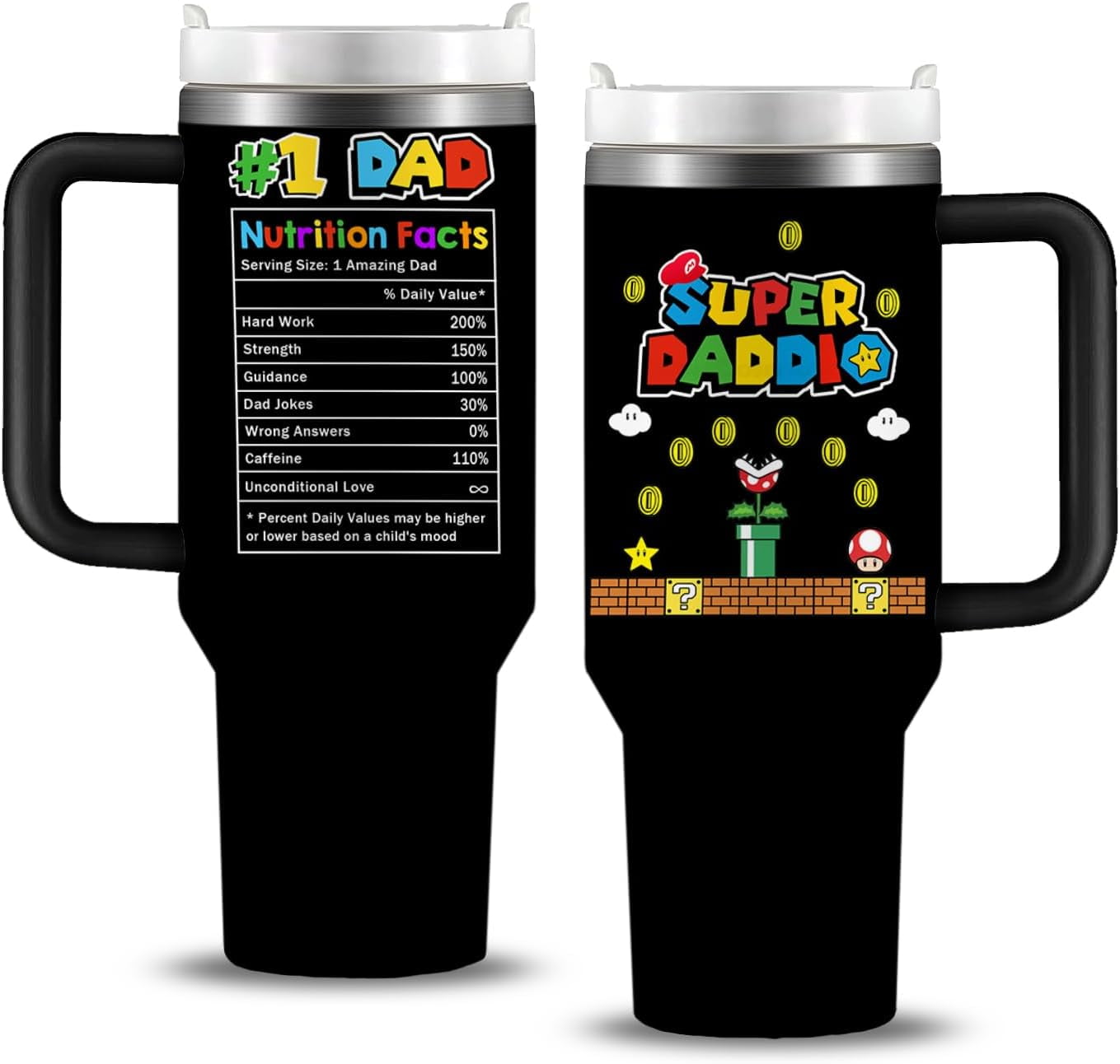 Super Daddio Tumbler 40oz with Handle, Fathers Gifts from Daughter, Son, Kids, Best Dad Gifts, Dad Birthday Gift, Mens Gifts Funny Present for Dad Mug, Christmas Ideas for Super Daddy Gifts Cup