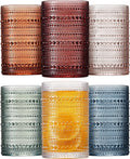 12oz Embossed Beaded Glass Tumbler Set of 6 for Cocktails, Juice and Mixed Drinks