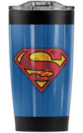 Superman Action Shield Stainless Steel Tumbler 20 oz Coffee Travel Mug/Cup, Vacuum Insulated & Double Wall with Leakproof Sliding Lid | Great for Hot Drinks and Cold Beverages