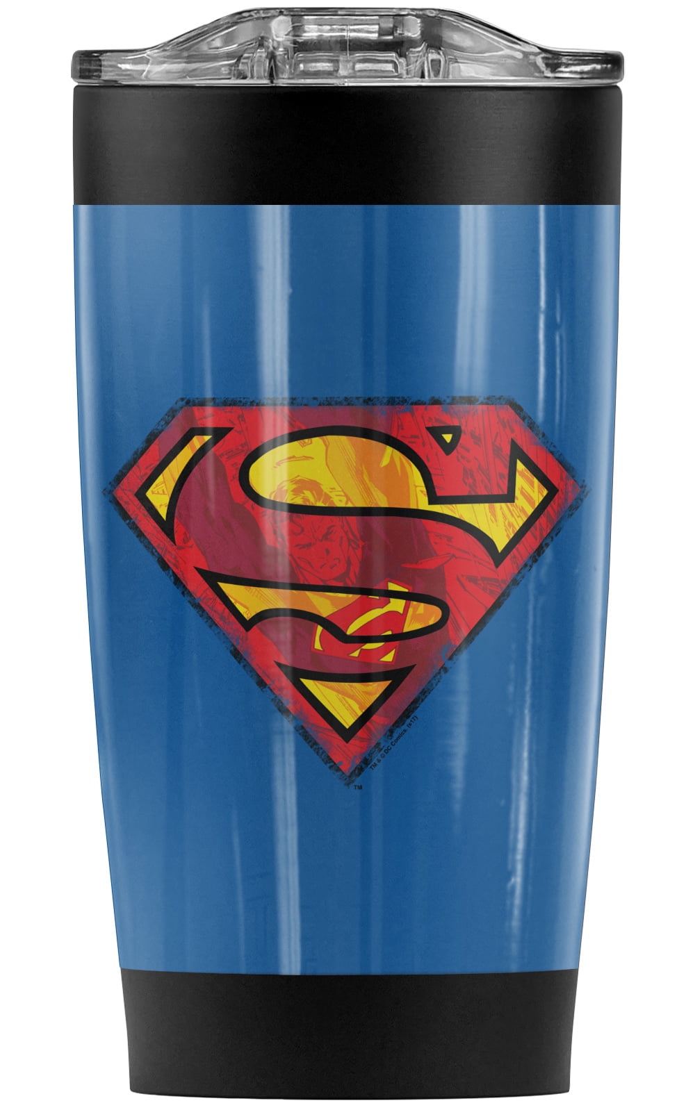 Superman Action Shield Stainless Steel Tumbler 20 oz Coffee Travel Mug/Cup, Vacuum Insulated & Double Wall with Leakproof Sliding Lid | Great for Hot Drinks and Cold Beverages