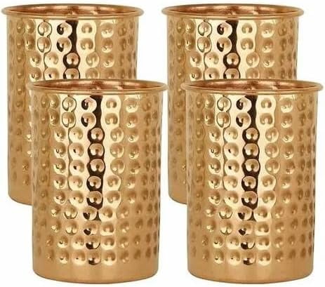 Taluka Pure Copper Hammered Glass Tumbler For Drinking Water Ayurveda Health Benefits 11.80 OZ/ 350ML Set Of 4