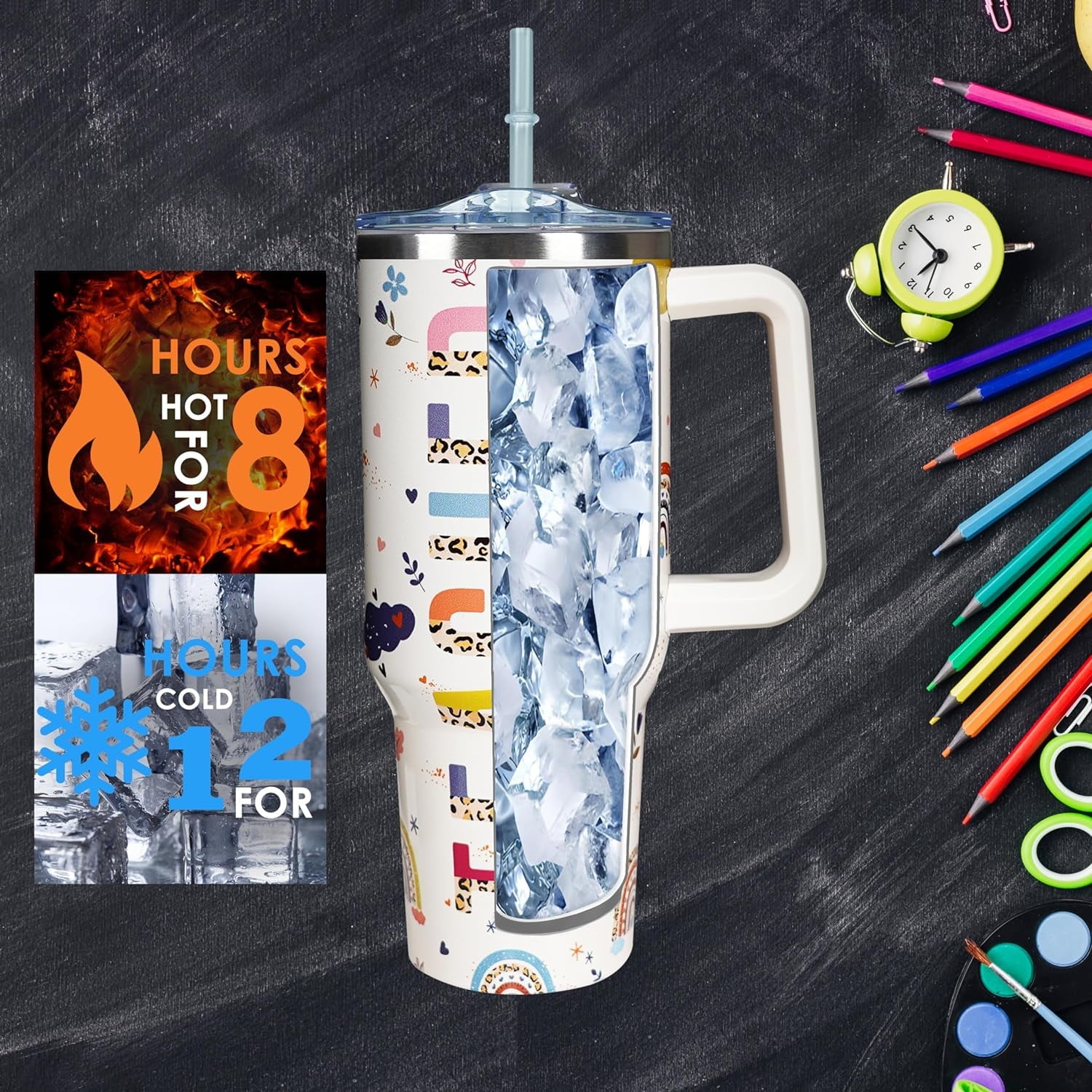Herobuddy™ 40 Oz Tumbler With Handle 40oz Purple Butterfly Tumbler With Lid - Insulated Travel Coffee Mug