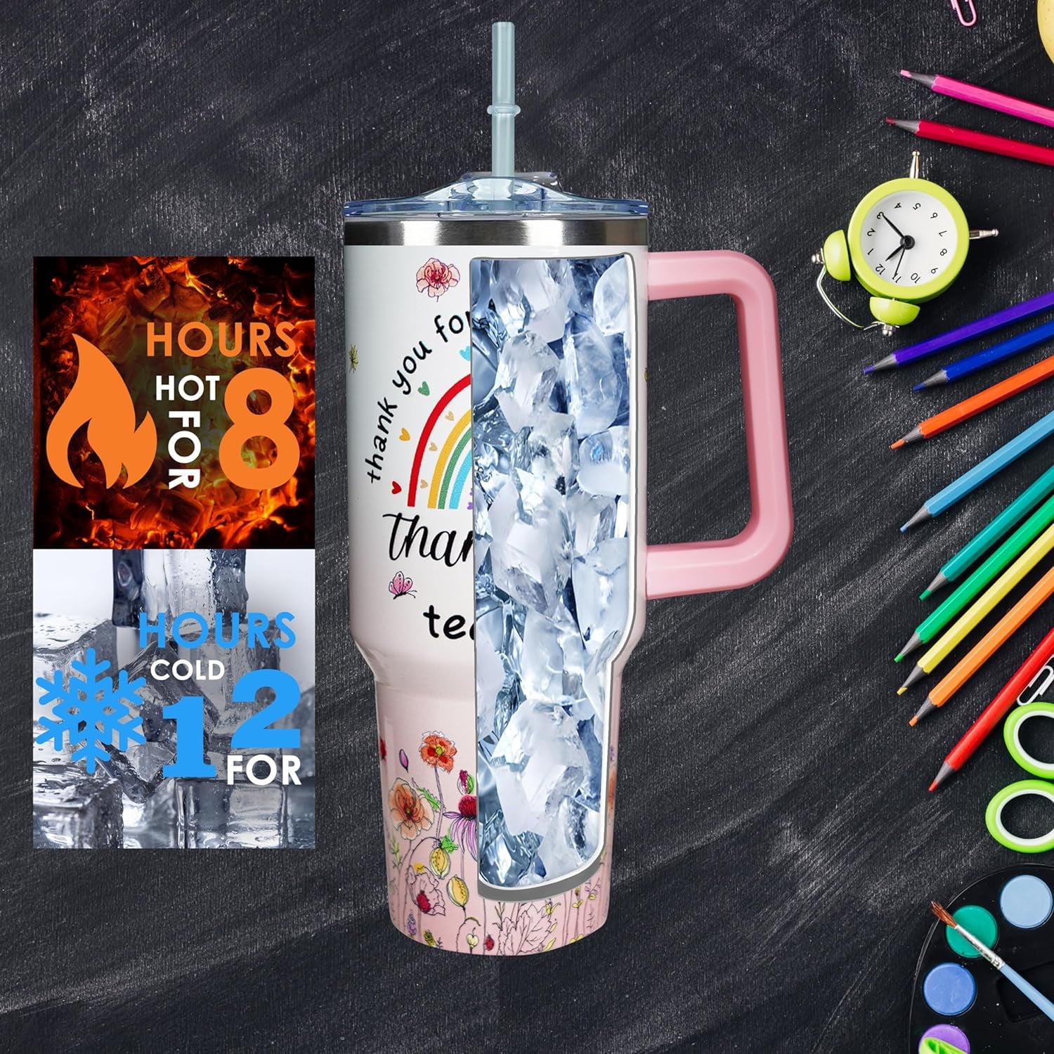 Herobuddy™ 40 Oz Tumbler With Handle 40oz Purple Butterfly Tumbler With Lid - Insulated Travel Coffee Mug