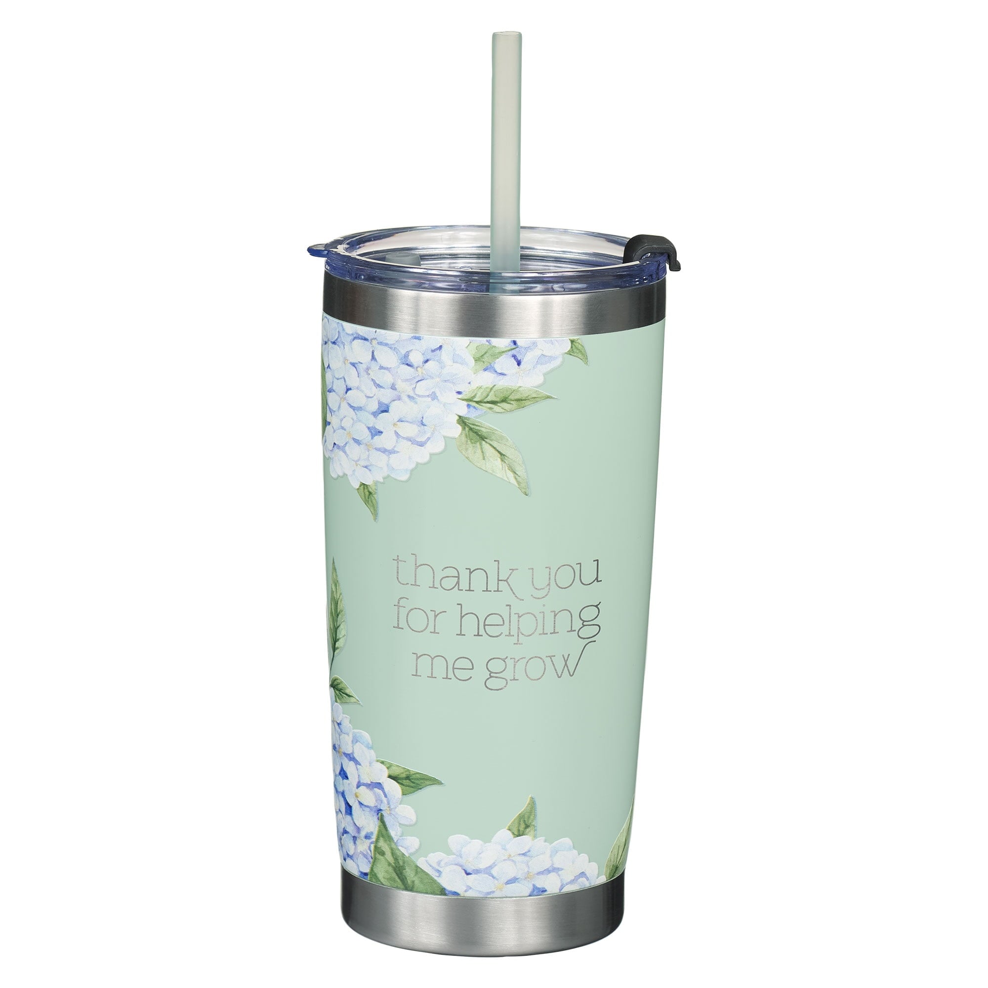 Thank You For Helping Me Grow Inspirational Travel Tumbler Mug for Teachers, Mentors, Mint/Cream, 18oz Double Wall Vacuum Insulated Stainless Steel, With Love