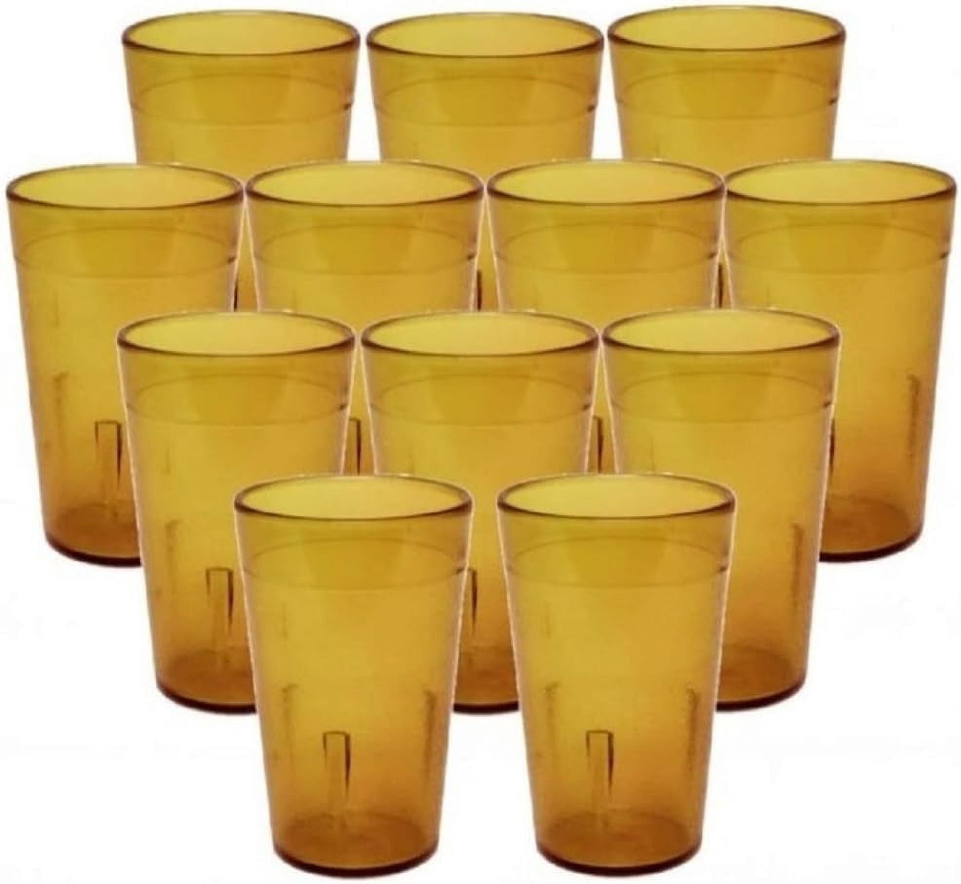 TrueCraftware-Set of 12 Pebbled Tumbler/Drinking Cups 12-Ounce Amber Color- Reusable Premium Water Iced Tea Glasses Stackable Dishwasher Safe Break-Resistant for Home and Restaurants