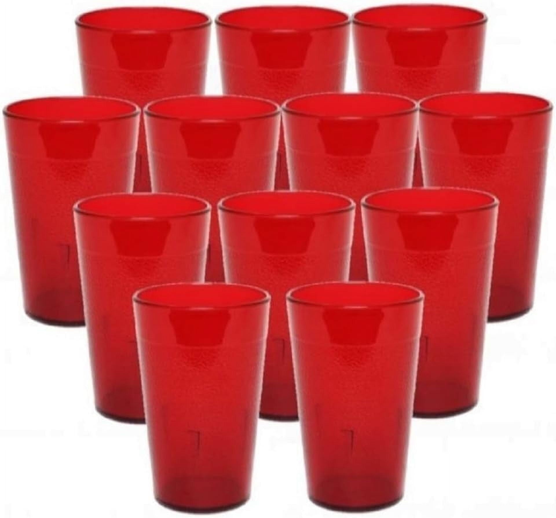 TrueCraftware- Set of 12 Pebbled Tumbler/Drinking Cups 16-Ounce Red Color- Reusable Premium Water Iced Tea Glasses Stackable Dishwasher Safe Break-Resistant for Home and Restaurants