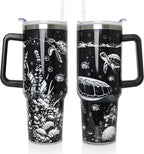 Herobuddy™ 40 oz Tumbler with Handle and Straw Lid, Purple Butterfly Insulated - Reusable Stainless Steel Cup