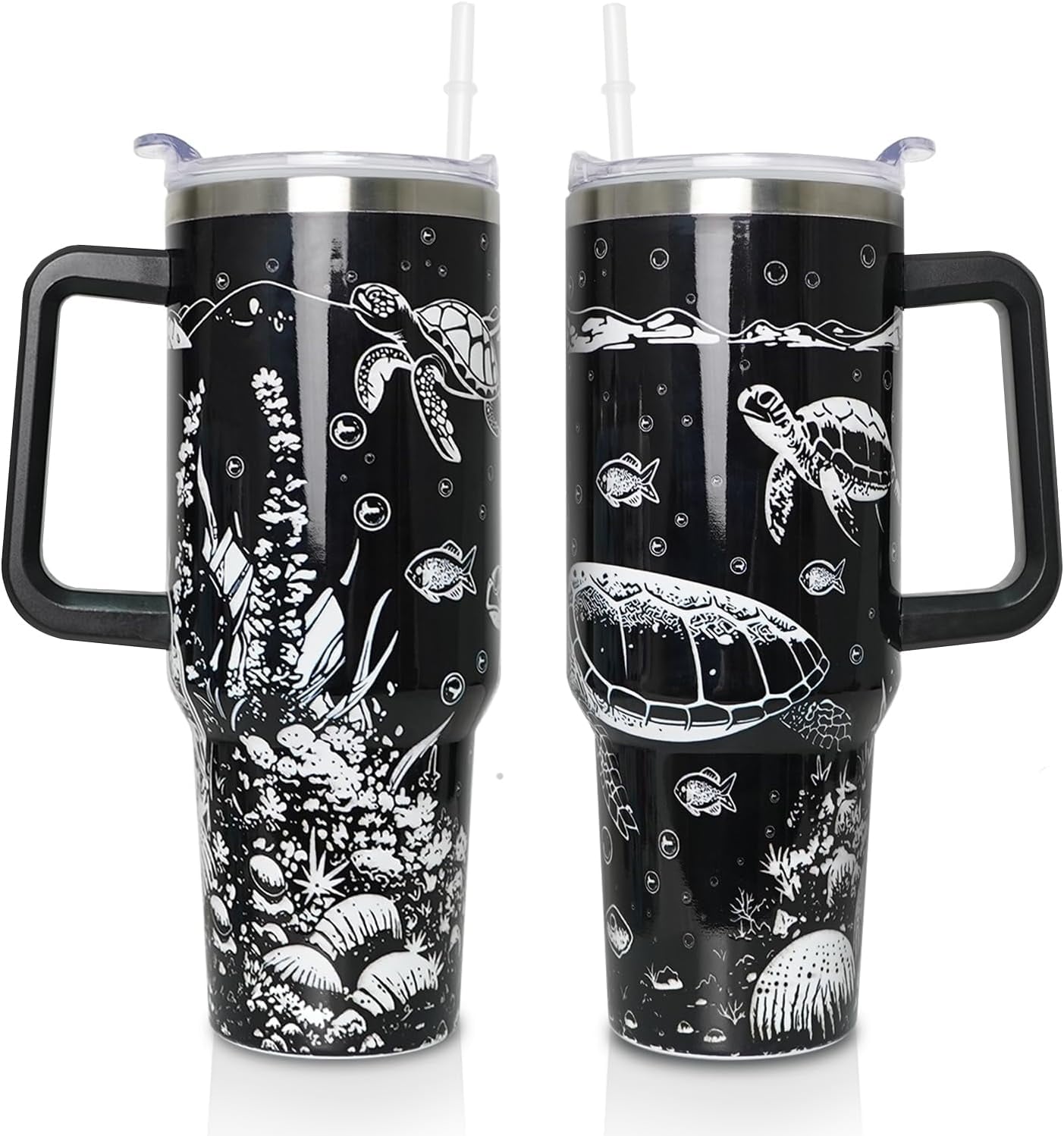 Herobuddy™ 40 oz Tumbler with Handle and Straw Lid, Purple Butterfly Insulated - Reusable Stainless Steel Cup