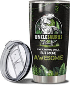 Unclesaurus Tumbler Cup With Lid Travel Mug 20Oz Insulated Stainless Steel Thermos Gift Idea Birthday Christmas Presents For Awesome Uncles Best Uncle Saurus Ever From Niece Nephew