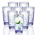 VEILEDGEM Unbreakable Drinking Glasses Tritan Plastic Tumblers Dishwasher Safe BPA Free Small Acrylic Juice Glasses for Kids Plastic Water Glasses (15 Oz 8 Pieces Blue)