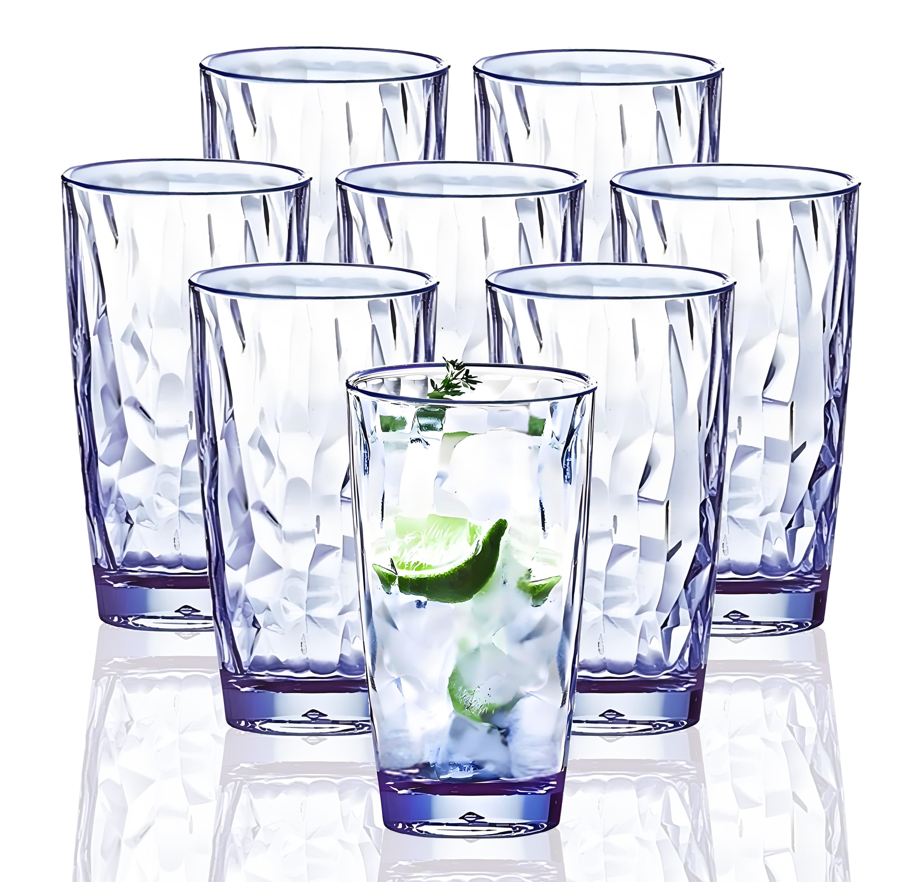 VEILEDGEM Unbreakable Drinking Glasses Tritan Plastic Tumblers Dishwasher Safe BPA Free Small Acrylic Juice Glasses for Kids Plastic Water Glasses (15 Oz 8 Pieces Blue)