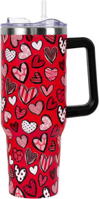Valentines Day Gifts 40 oz Tumbler with Handle and Straw Lid,Cute Valentine''s Day Gift for Her Women Girlfriend Wife Red Love Hearts Vacuum Insulated Leak Proof Stainless Steel Coffee Cup Mug
