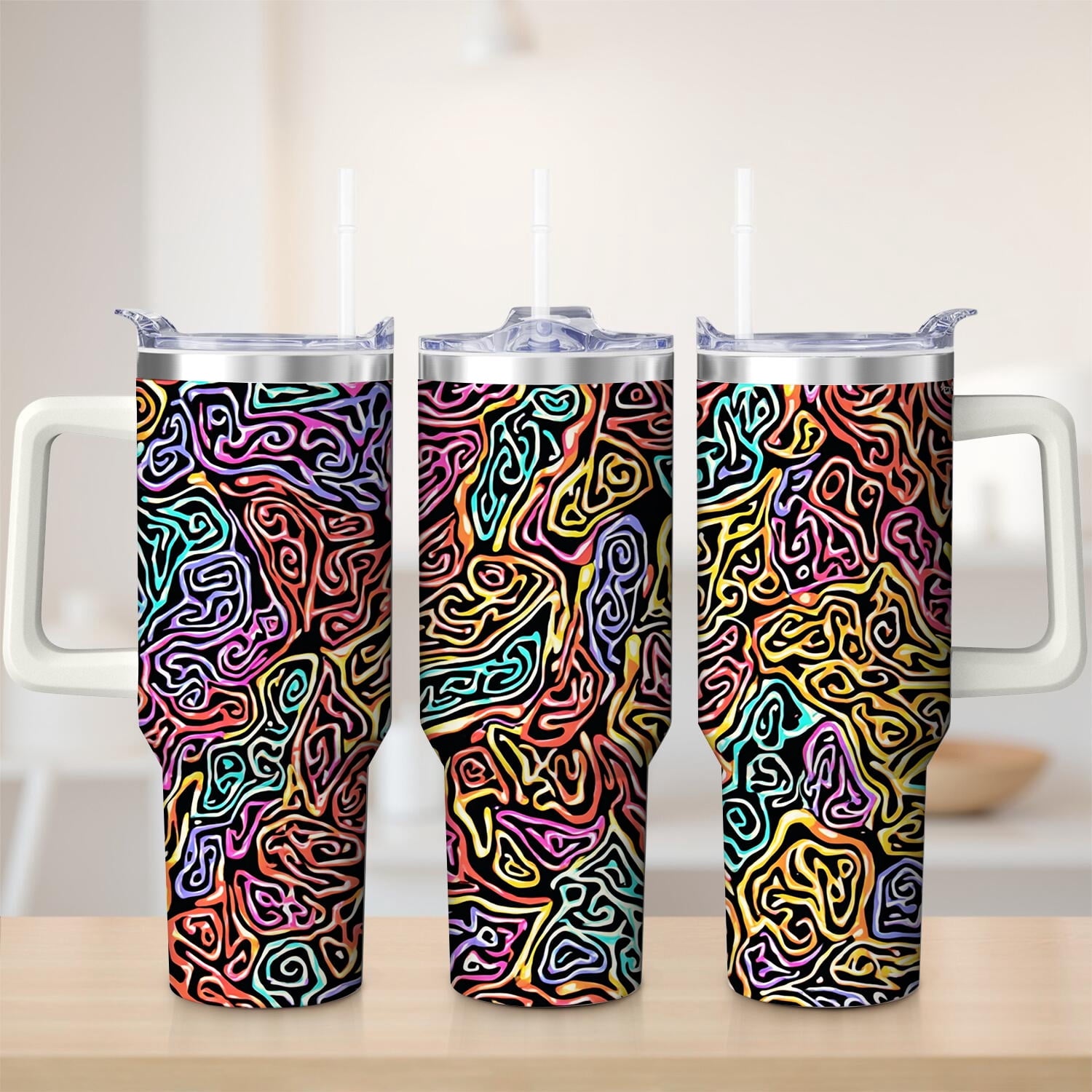 Vibrant Abstract Pattern Stainless Steel Tumbler, 40oz