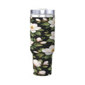 White Magnolia Floral Cup Insulated Tumbler Stainless Steel Vacuum Travel Mug 40 oz with Handle and Straw Lid
