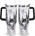 Wolf Lovers Gifts Wolf Tumbler Cup With Lid and Straw 40OZ Stainless Steel Insulated Travel Mug Water Bottle