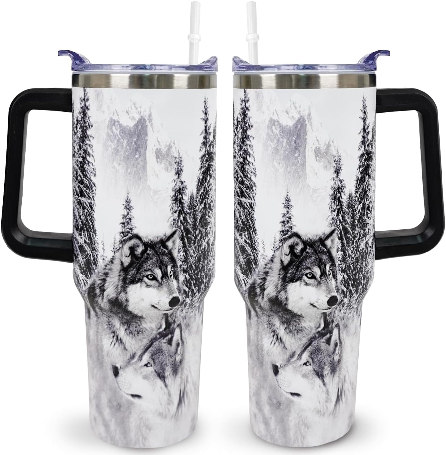 Wolf Lovers Gifts Wolf Tumbler Cup With Lid and Straw 40OZ Stainless Steel Insulated Travel Mug Water Bottle