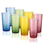 ZAINCA Hammered 24 ounce Plastic Drinking Tumbler Acrylic Glasses, Set of 8 Multicolor