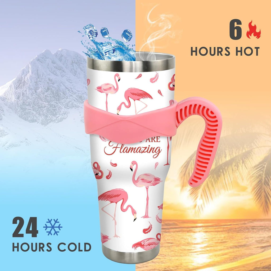40 oz Tumbler with Handle and Straw 40oz Pink Flamingo Cup Insulated Coffee Travel Mug Spill Proof Leak Proof 40 ounce Stainless Steel Slim 40 oz tumbler with handle and Lid