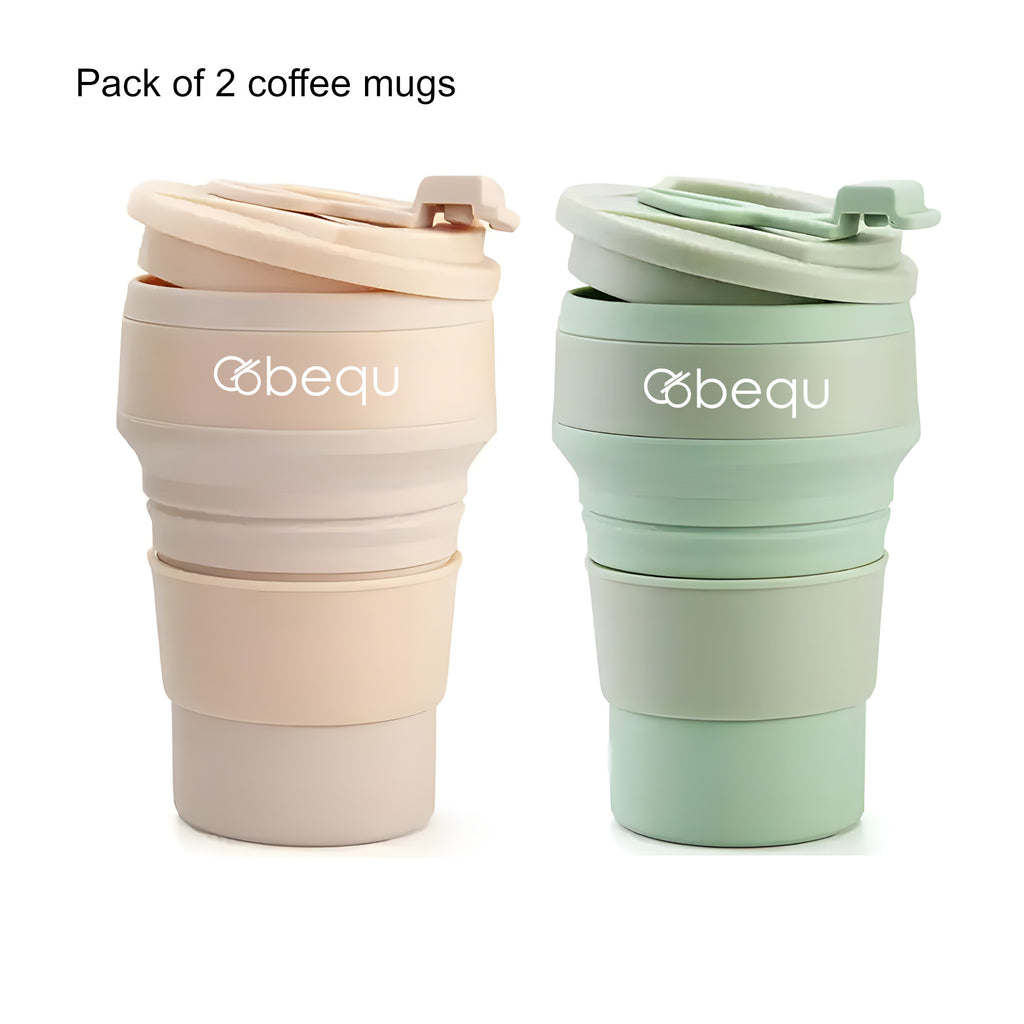 BEQU 500ml/17 Fl Oz Collapsible Silicone Coffee Mug Tumbler, Reusable, BPA Free, Dishwasher-Safe, Leak Proof, Use for Home Office Sports Travel Gym Camping Hiking (2PK Pink-Green)
