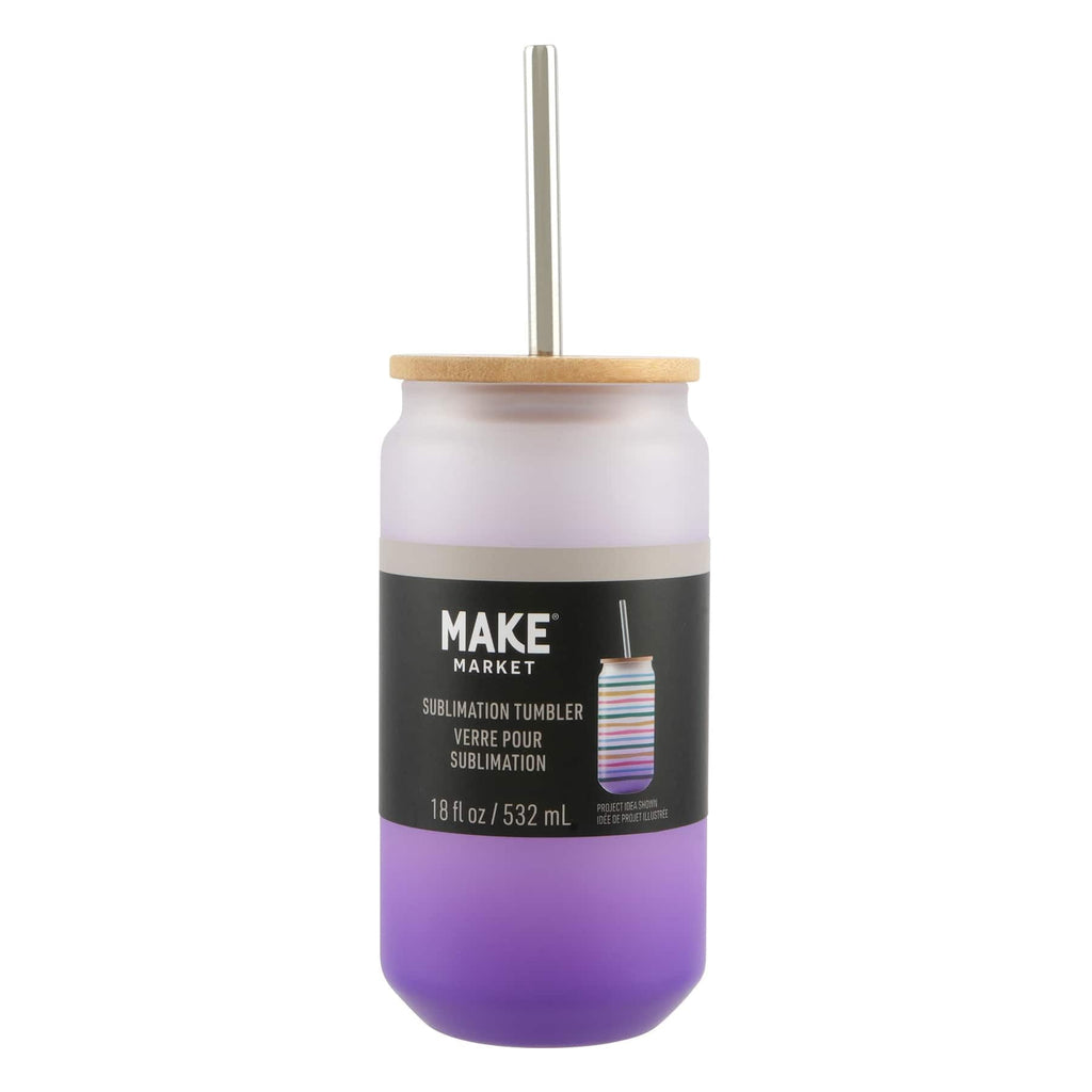 Purple Frosted Glass Sublimation Tumbler by Make Market â€“ 18oz Drinkware with Bamboo Lid & Metal Straw - Designed for Custom Heat Transfer - Hand Wash Only - 12 Pack