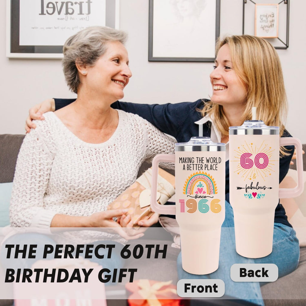 60th Birthday Gifts for Women Her, 1966 60th Birthday Decorations for Woman, Turning 60 Year Old Gifts For Women Mom Wife Grandma, 60 th Birthday Ideas, 40oz Tumbler Cup