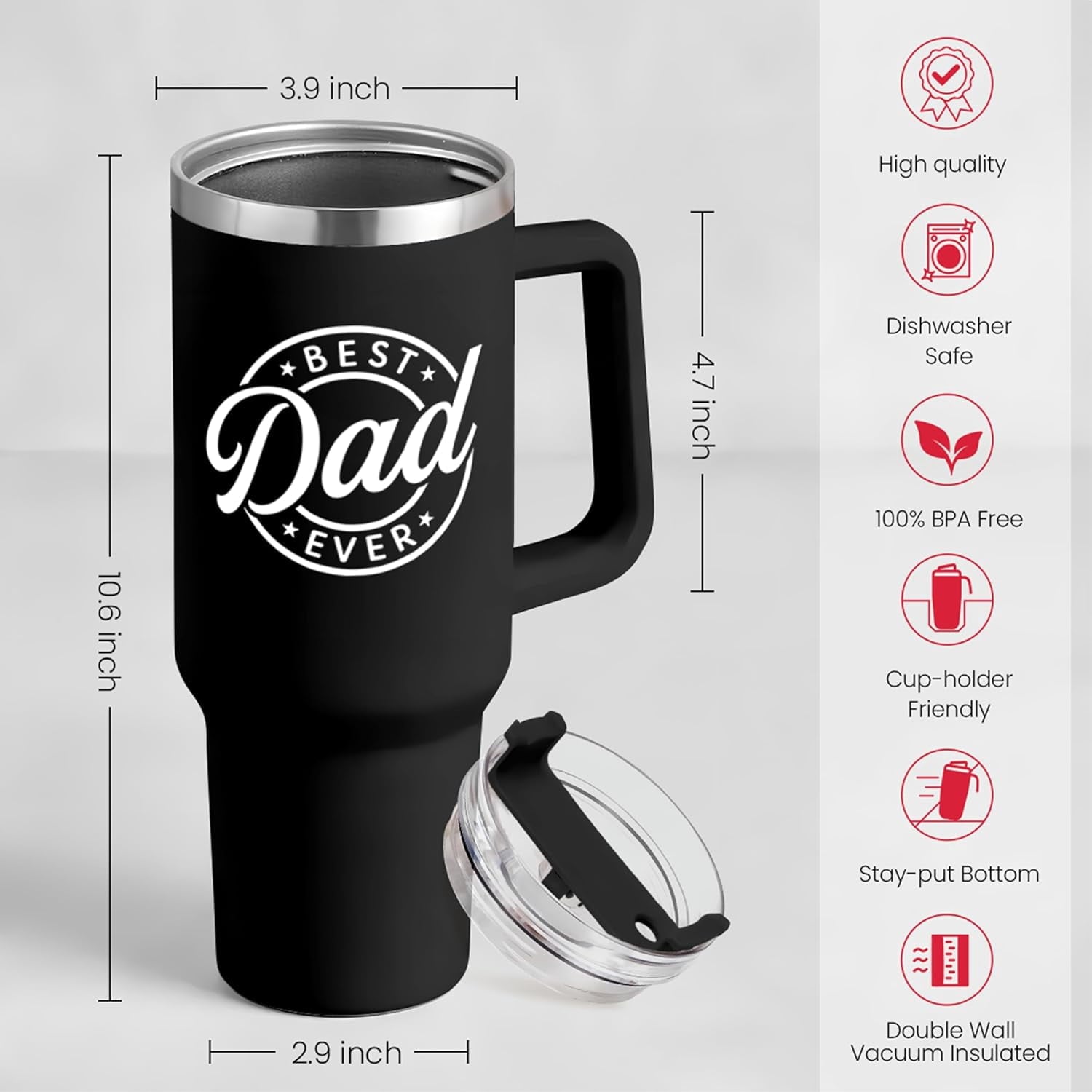 Best Dad Ever Tumbler with Handle 40oz Stainless Steel Insulated - Dad Gifts for Dad from Daughter Son - Coffee Tumbler for Dad Father''s Day Birthday Christmas Cup Gift Set with Lid & Straw