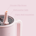 HydroJug Traveler 32 oz Water Bottle, Stainless Steel Insulated Tumbler with Flip Straw and Handle - Pink Sand