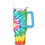 40oz Boho Tie Dye Stainless Steel Flip Straw Tumbler Spill Proof Travel Cup Double Wall Vacuum Insulated Coffee Mug with Top Handle